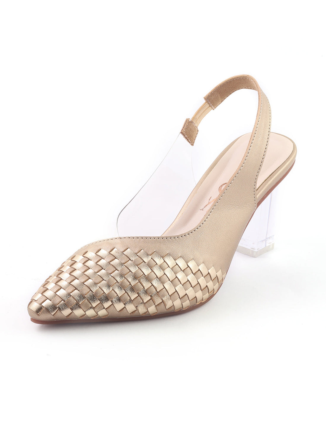 Braided Metallic Transparent slingback High Block Heels
