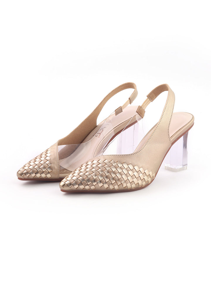 Braided Metallic Transparent slingback High Block Heels