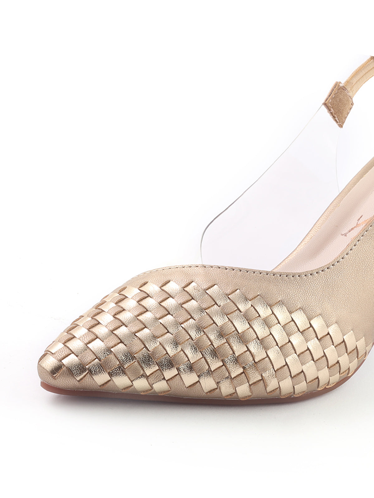Braided Metallic Transparent slingback High Block Heels