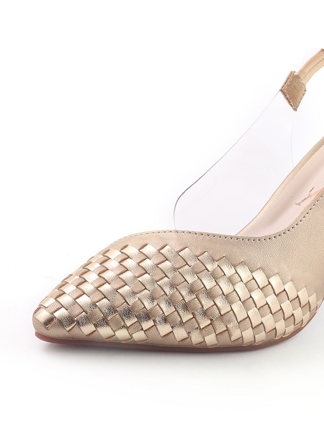 Braided Metallic Transparent slingback High Block Heels