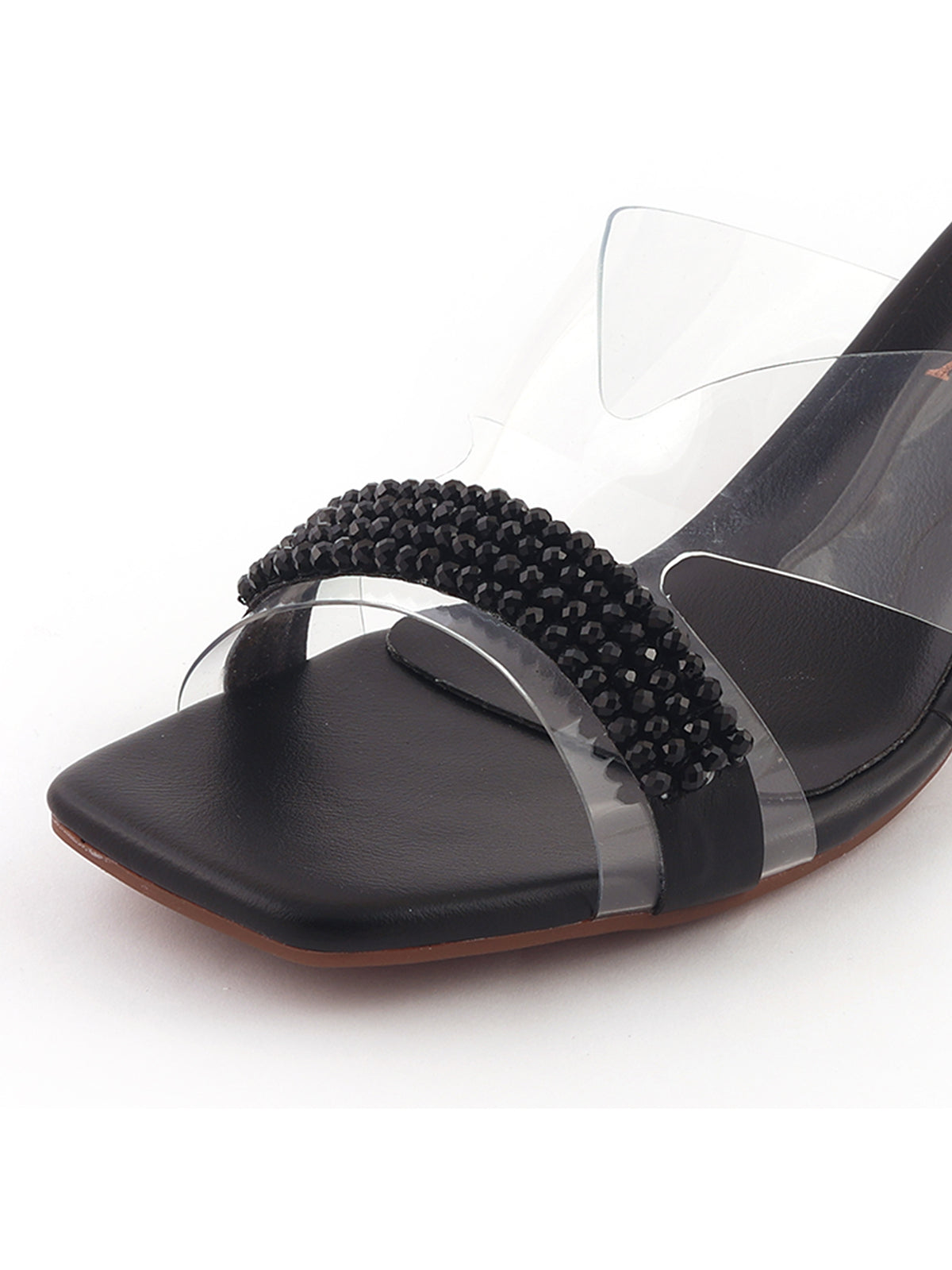 Beaded transparent block heels