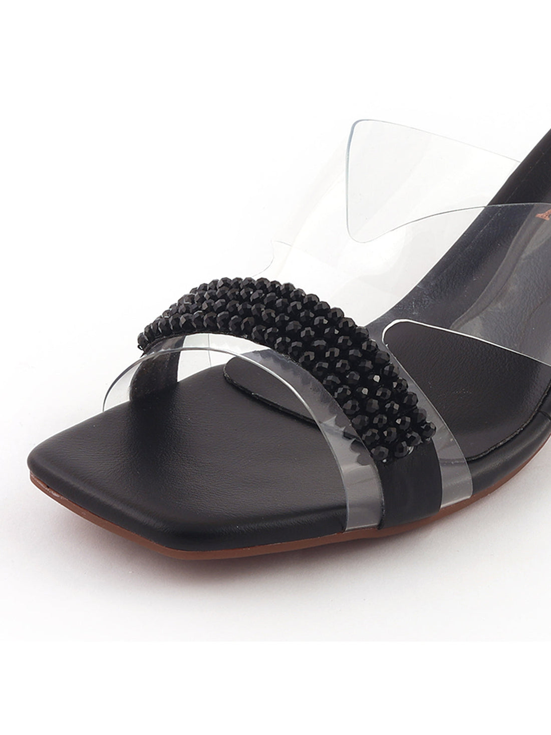 Beaded transparent block heels