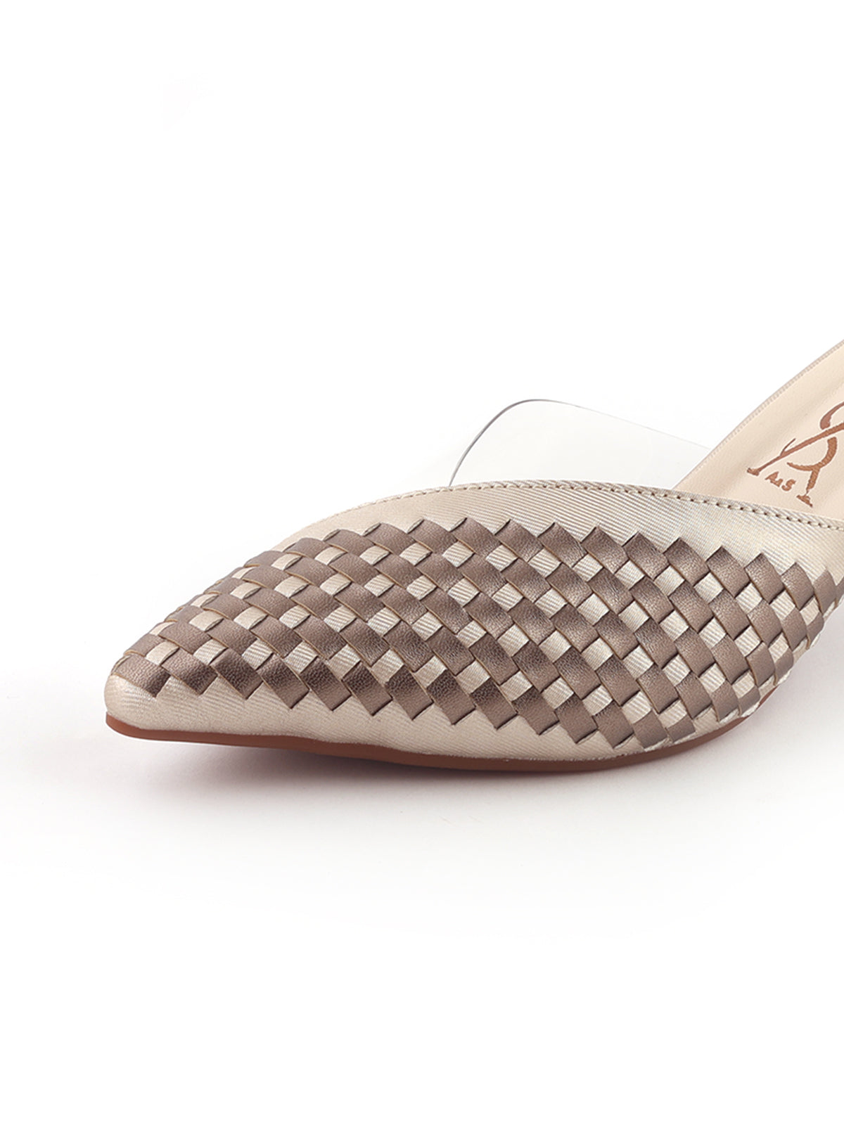 Braided Metallic Transparent slingback Low Block Heels