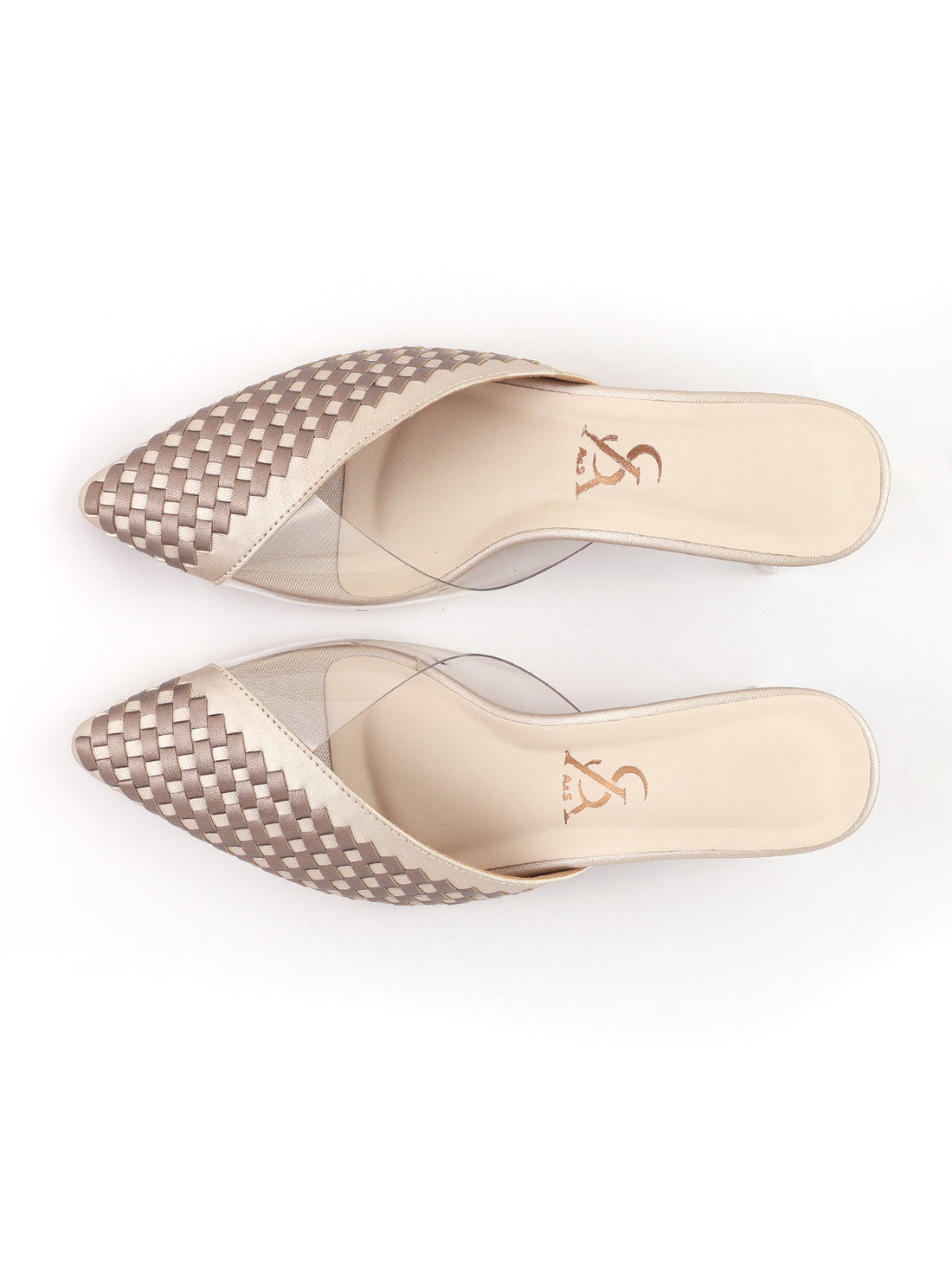 Braided Metallic Transparent slingback Low Block Heels