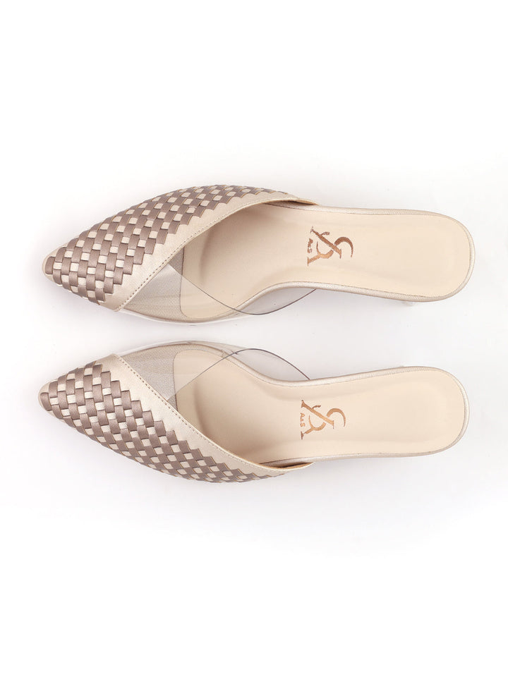 Braided Metallic Transparent slingback Low Block Heels