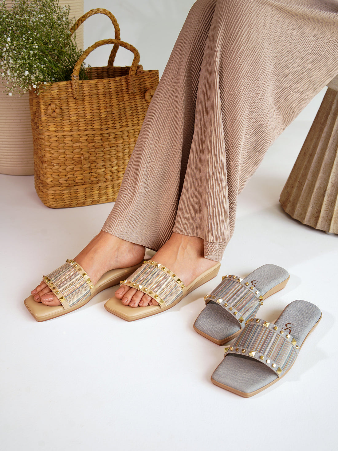 Striped Textured Detail Flats